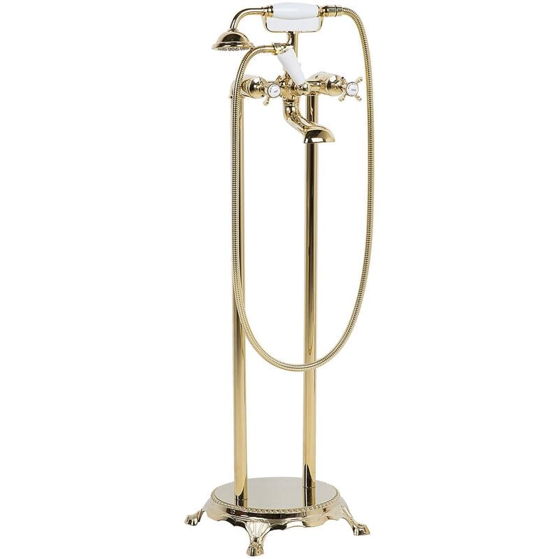 Beliani - Robinetterie sur Pied pour Baignoire Autoportante en Acier Inox et Laiton de Couleur Doré de 98 cm de Hauteur au Style Vintage Rétro