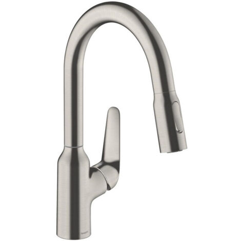 mitigeur de cuisine 180,avec douchette extractible 2 jets aspect acier inox