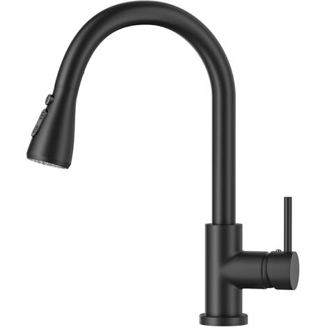 Mitigeur de Cuisine 3 Fonctions en Acier Inoxydable avec Douchette Rétractable, Robinet Haut pour Évier de Camping-Car ou Buanderie, Noir Mat