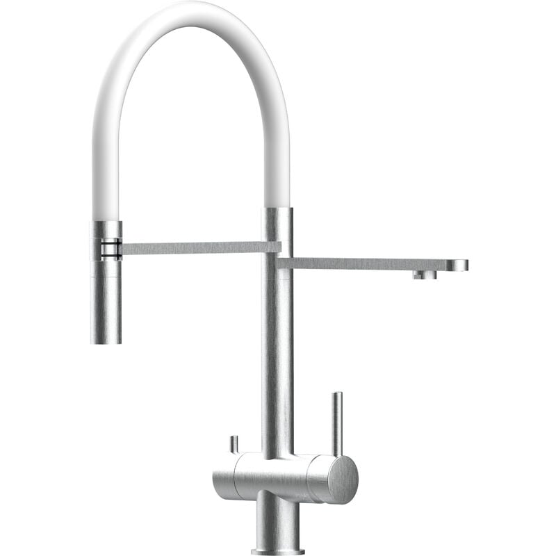 Vizio - Robinet de Cuisine Mitigeur 3 voies en acier inoxydable chirurgical 316 brosse mat bec blanc orientable et douchette 2 jets detachable