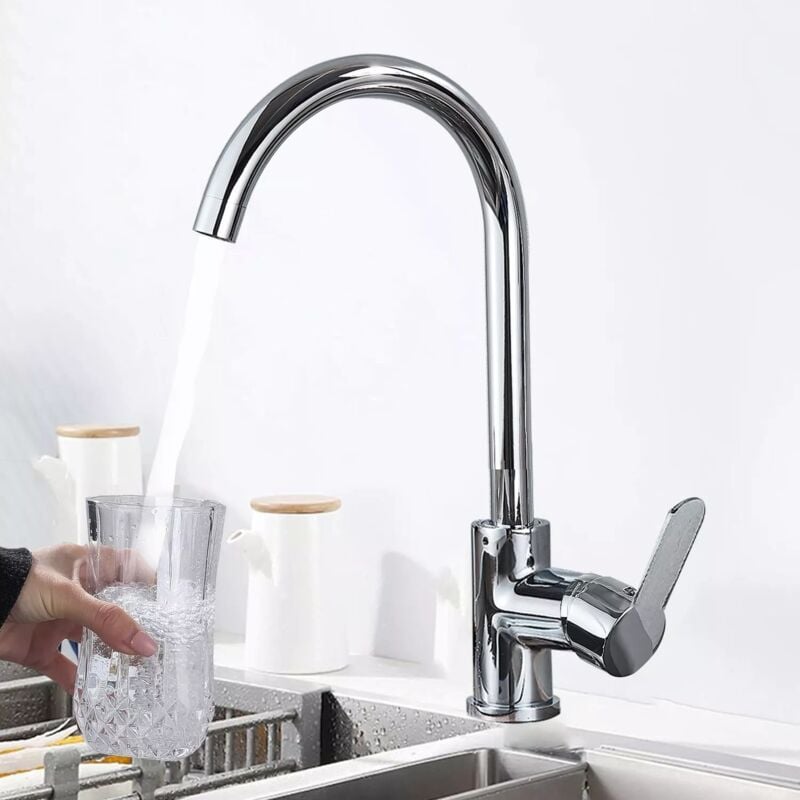 Zamery - Mitigeur de Cuisine à Eau Froide Simple, Pivotant à 360°, Robinet d'Évier de Cuisine à Levier Unique Avec Haut