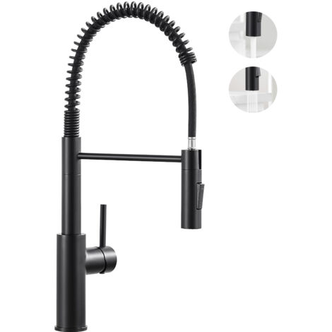 Cecipa – Mitigeur de cuisine à ressort noir – Douchette extensible 2 fonctions – Rotation 360° – Acier inoxydable 304 – Installation facile