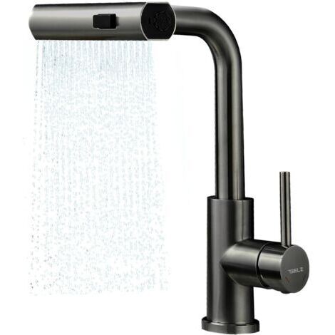 Mitigeur de cuisine amovible, rotatif à 360°, robinet à cascade anti-éclaboussures, en acier inoxydable, chaud et froid, chromé (Gunmetal)