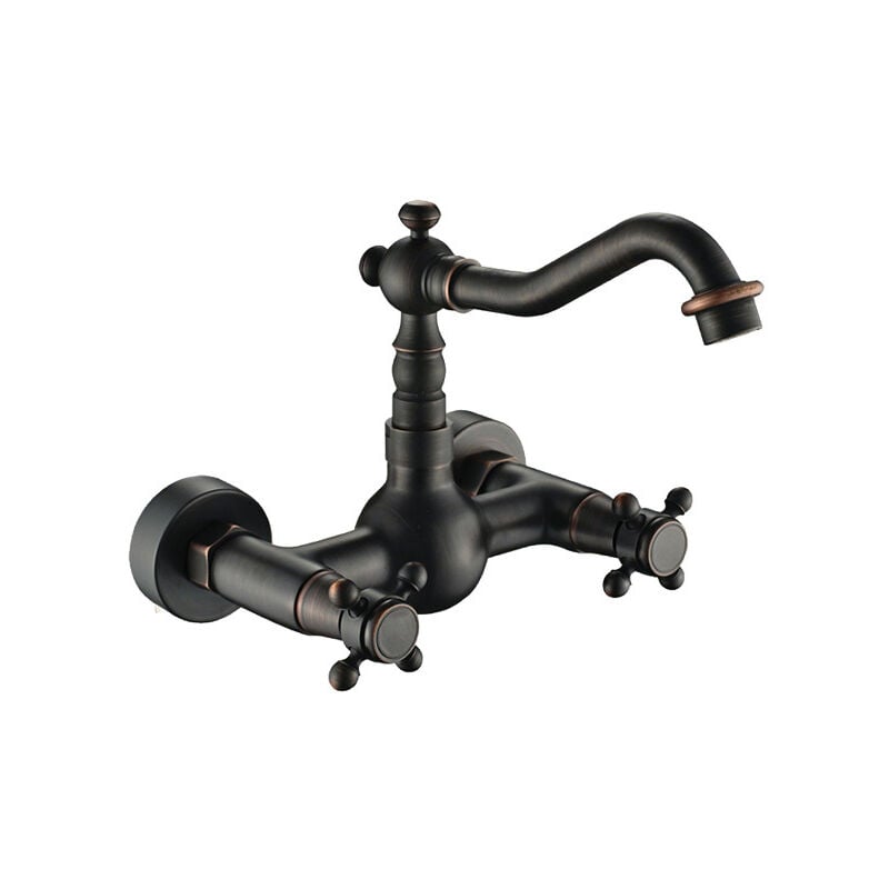 Mitigeur de cuisine antique inspirée robinet de cuisine - fixation murale, Vieux laiton (noir)