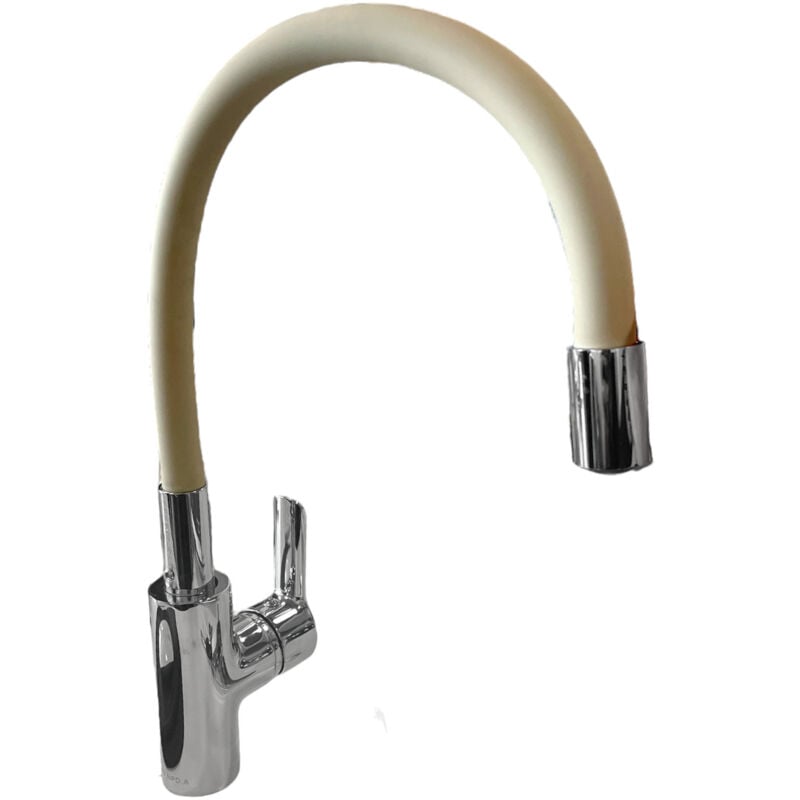 Mitigeur de cuisine avec bec flexible en caoutchouc beige/gris colombe