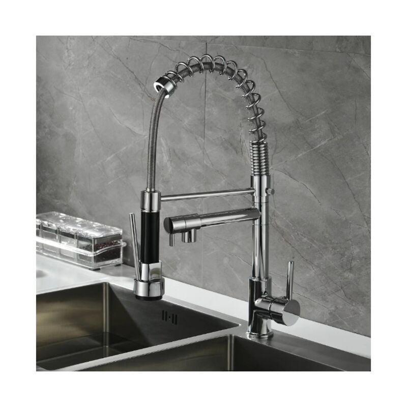 Sunxury - Mitigeur de Cuisine avec Douchette Extractible 2 Jets, Mitigeur de Cuisine Professionnel avec Deux Becs, Acier Inoxydable