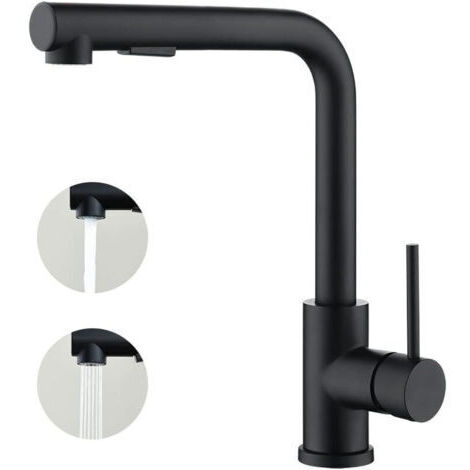 Mitigeur de cuisine avec douchette extractible, Monocommande, Rotation à 360°, 2 modes de pulvérisat Robinet d'évier cuisine - Noir
