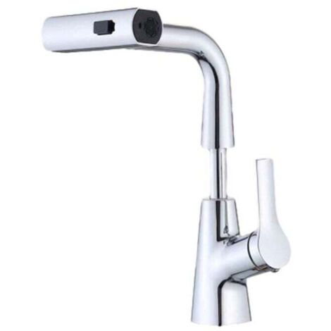 Mitigeur de Cuisine avec Douchette Extractible Triple Mode Pulvérisation Robinet Évier Alliage Zinc Démarrage Froid