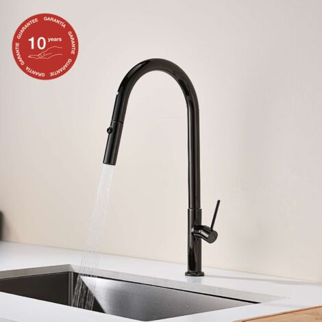 Mitigeur de cuisine bec haut avec douchette extractible SKY BATH noir cristal PVD série SPACE