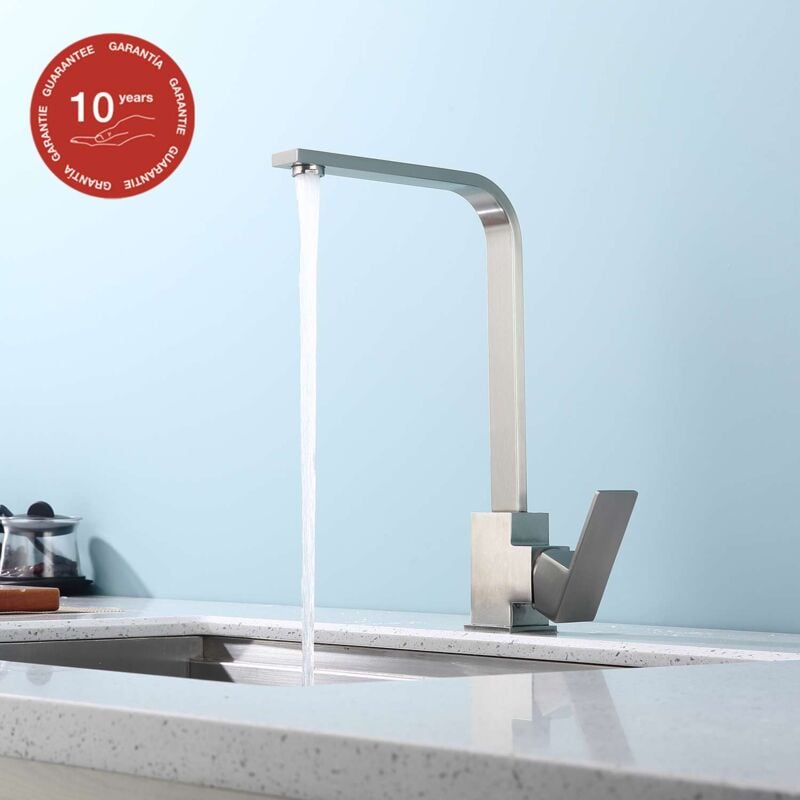 Poalgi - Mitigeur de cuisine bec haut sky bath nickel brossé Inox S304 série cross