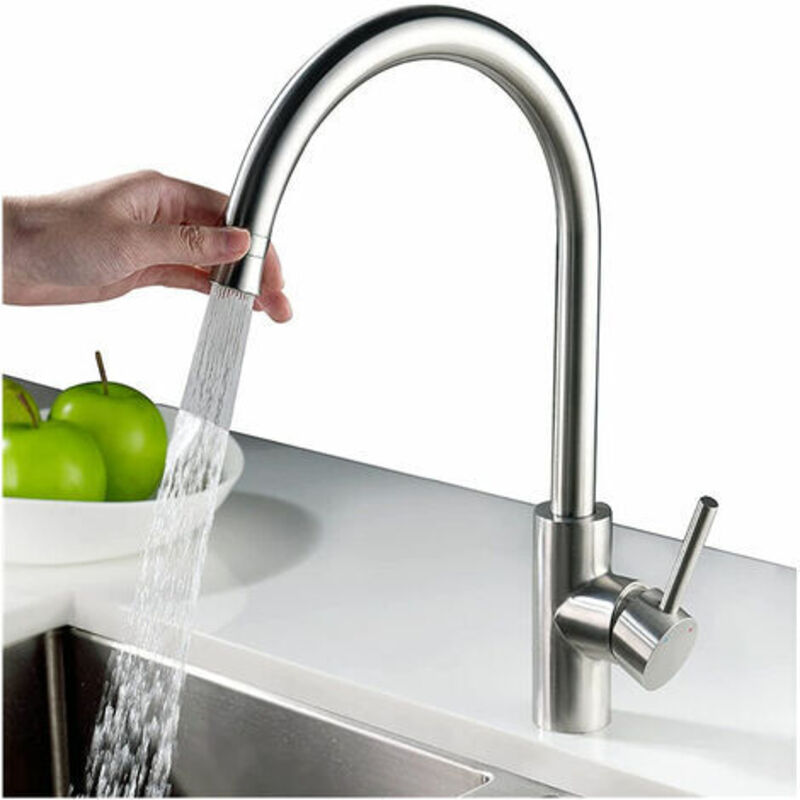 Mowze - Mitigeur de Cuisine Brossé 2 Jets aux Choix Robinet d'évier Bec Courbé Rotatif à 360° Acier Inox 304