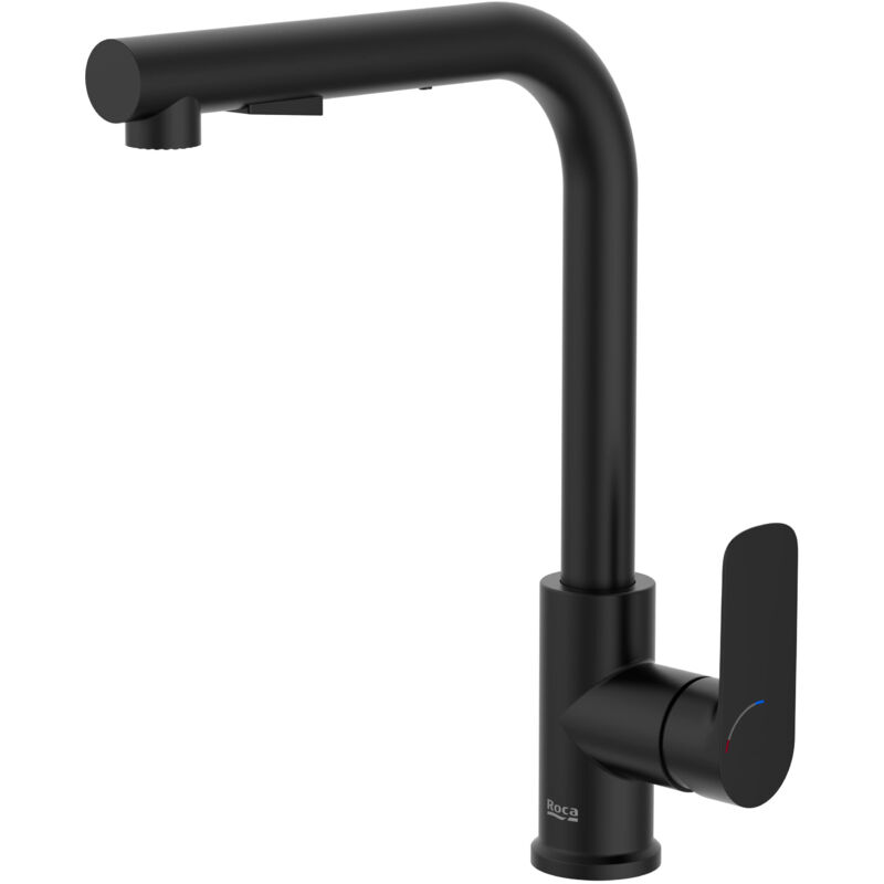 Mitigeur évier cala bec haut forme l avec douchette 2 jets, Noir mat - Roca