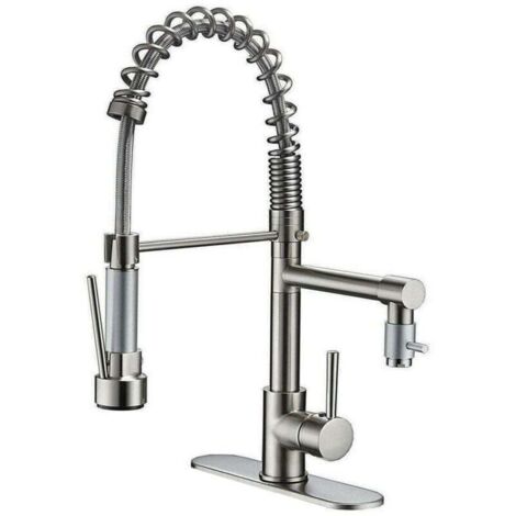 Mitigeur de cuisine douchette Douche à ressort 360° raccords d'évier pivotants,robinet de cuisine et douche coulissante Double Fonction Haute pression brossé