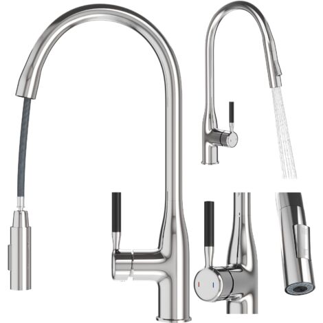 MITIGEUR DE CUISINE DOUCHETTE EXTRACTIBLE ARGENT DOUBLE FONCTION CHROME FOSSA