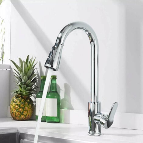 Mitigeur de Cuisine en Acier Inox 304 Robinet Cuisine avec Douchette Extractible Rotatif à 360°avec 2 Modes de Pulvérisation Monocommande Mitigeur d'évier Froide et Chaud Disponible Zamery