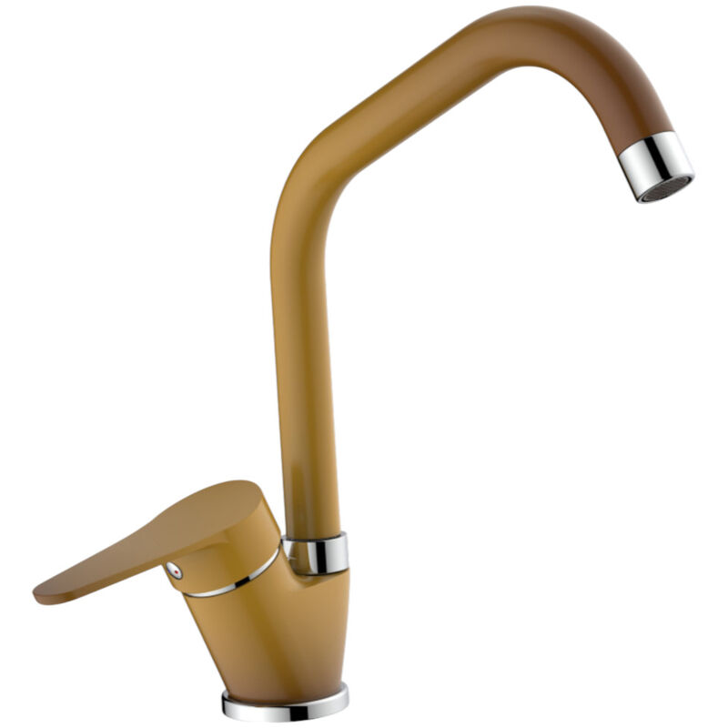 Mitigeur de cuisine en laiton beige-brun, bec ponté