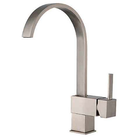 Mitigeur de cuisine en laiton – Finition nickel brossé – Rotation 360° – Hauteur sous bec 25 cm – Installation rapide et facile – Ideko