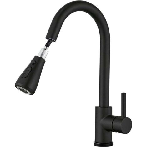 Mitigeur de Cuisine Extensible Noir Rotatif 360° avec Douche et Deux Types de Jet Haute Pression