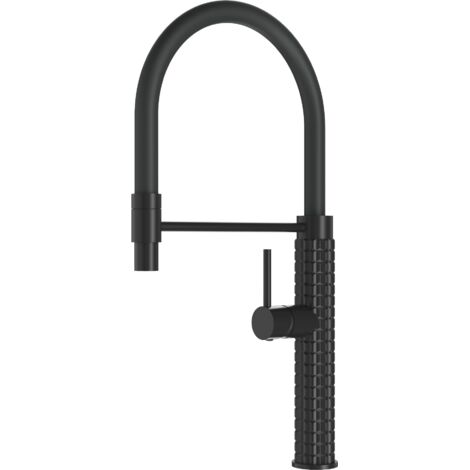 Mitigeur de Cuisine Flexible en Granit Fano Noir avec Douchette - Tête Céramique et Bec Pivotant 360°