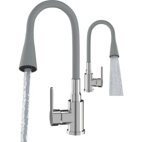Mitigeur de Cuisine Granitan Flexo avec Bec Élastique Gris-Chrome