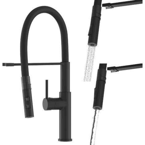 Mitigeur de Cuisine Granitan Soria avec Bec Flexible et Douchette Double Fonction - Noir
