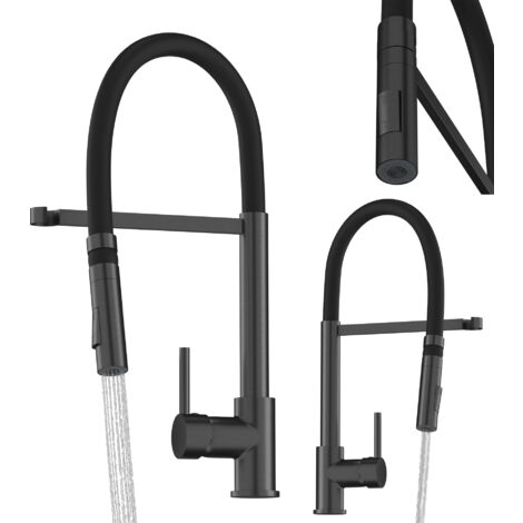 Mitigeur de Cuisine Granitan VENTO Bec Flexible Noir Métallique Gun Grey 1 Pièce