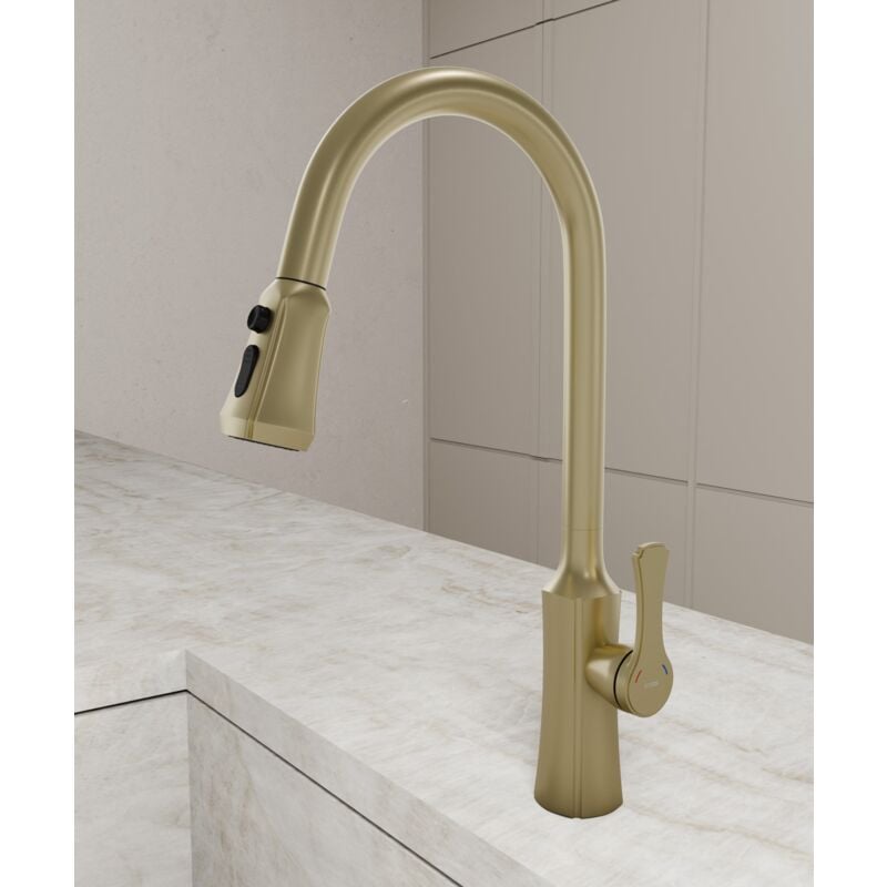 Kroos ® - Robinet mitigeur évier Doré brossé - Beata