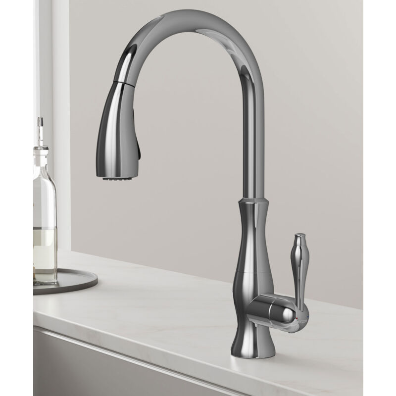 Mitigeur de cuisine moderne avec douchette et tuyau extractible - Chromé