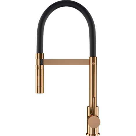 Mitigeur de cuisine moderne en laiton Granitan rose gold avec douchette extractible et bec pivotant 360°