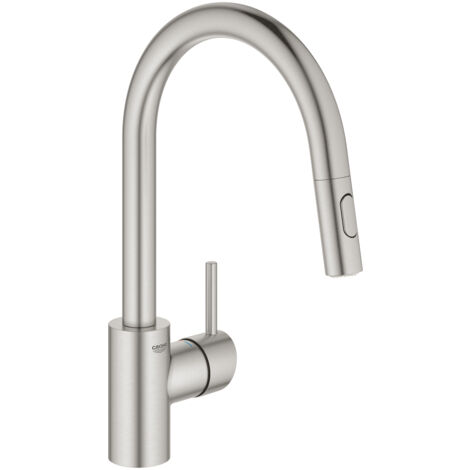 Mitigeur de cuisine monocommande avec douchette extractible – Bec haut 360° – Finition Supersteel – Cartouche GROHE SilkMove 35mm – 31483DC2
