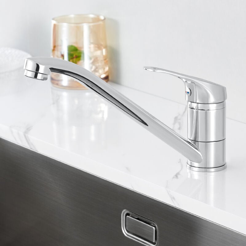 Auralum Max - Mitigeur de Cuisine Monocommande avec Pivotant à 360°, Robinet de Cuisine en Laiton Chromé, Pour Évier contre Fenêtre