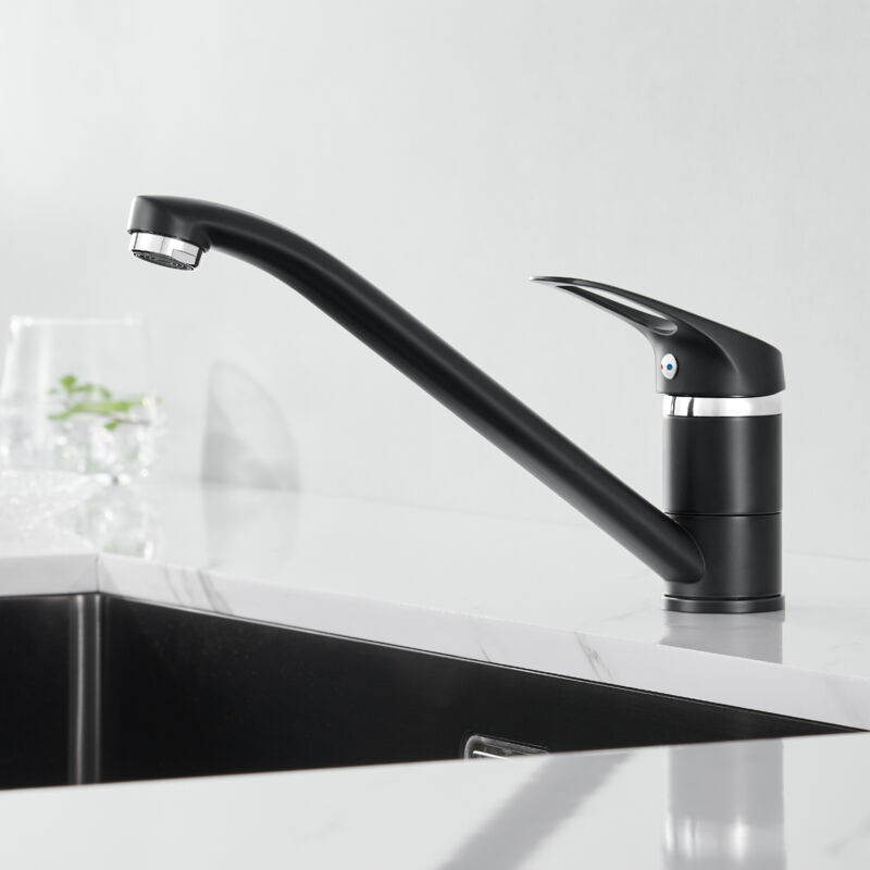 Auralum Max - Mitigeur de Cuisine Monocommande avec Pivotant à 360°, Robinet de Cuisine Noir en Laiton, Pour Évier contre Fenêtre
