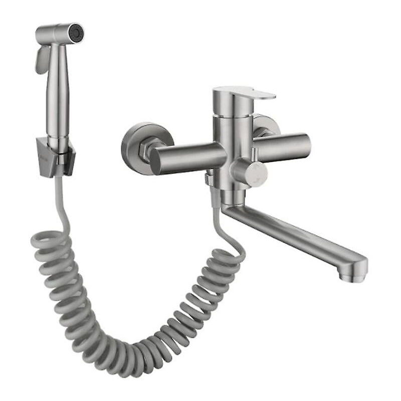 Feiyue - Mitigeur de cuisine mural à deux trous, mitigeur d'évier de cuisine avec pistolet mélangeur d'eau chaude et froide à 360°