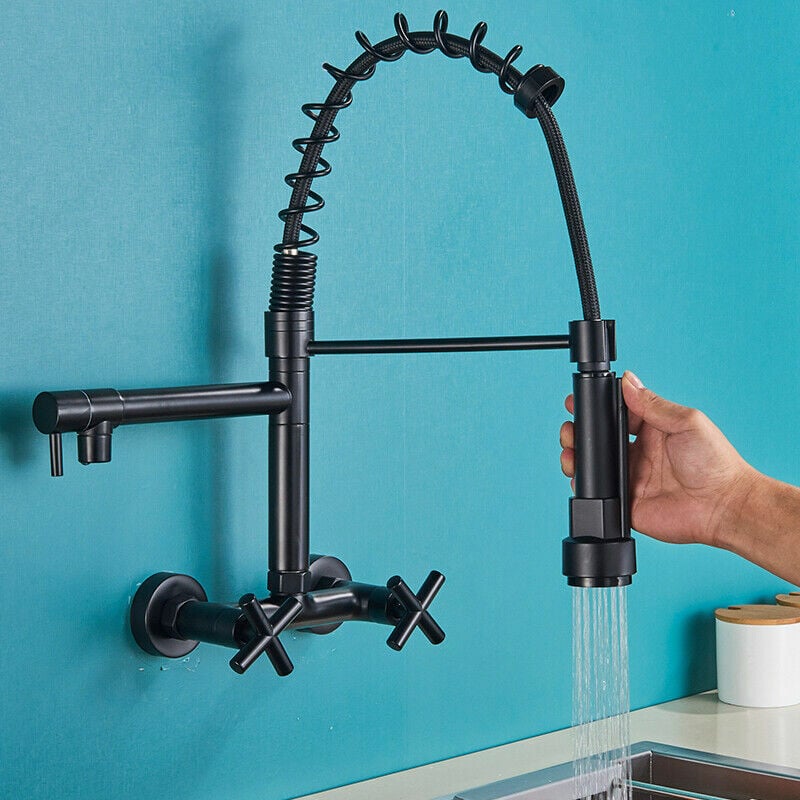 Mitigeur de Cuisine Mural Encastré avec Douchette - Mitigeur Cuisine Douchette Extensible Rotation 360° Deux Jets 3 modes