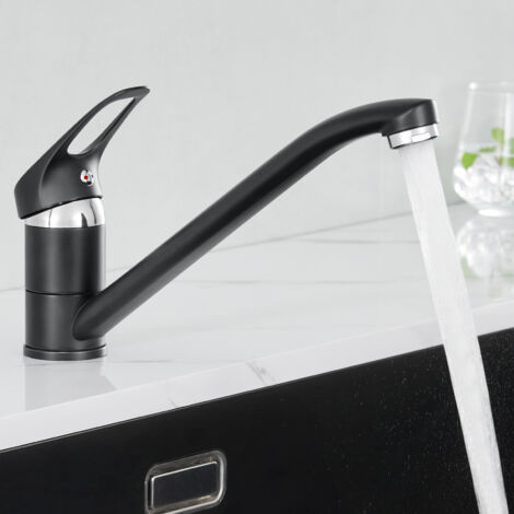 Lonheo – Mitigeur de cuisine noir en laiton – Rotatif à 360° – Douchette rétractable jusqu'à 35 cm – Économie d'eau jusqu'à 50%