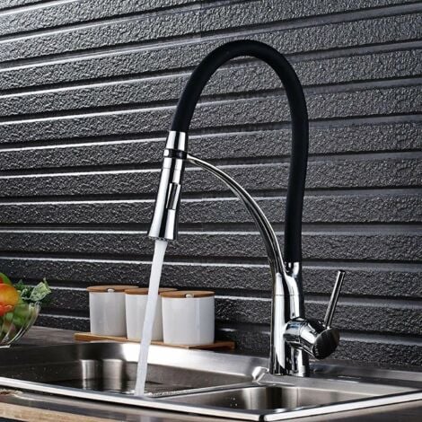 SUGUWORD Mitigeur de Cuisine Noir – Flexible Bec Pivotant 360°, Douchette Extractible et Pulvérisateur à Double Fonction (Froid/Chaud)