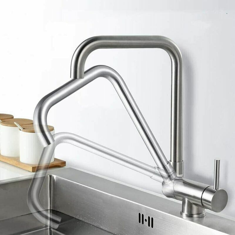 Start - Mitigeur de Cuisine Pliant Mitigeur d'évier de Cuisine Pliant Mitigeur d'Évier de Cuisine 360 ° Robinets de Cuisine en Acier Nickel Brossé