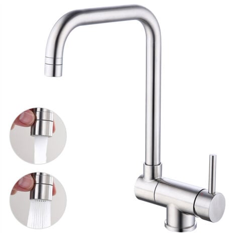 Mitigeur de Cuisine Rabattable Robinet Cuisine Pliable avec 2 Jets aux Choix Mitigeur d'évier en Acier Nickel Brossé Bec 360° Rotatif