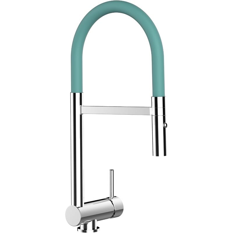 Vizio - Robinet de Cuisine Mitigeur rabattable sous fenetre 60mm chrome robinet bec turquoise orientable et douchette 2 jets detachable