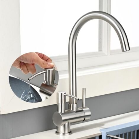 BUNTHAUS Mitigeur de Cuisine Robinet de Cuisine 360° Rotatif Robinet Mitigeur avec Distributeur de Savon Robinet d'Evier en Acier Inox Brosseé