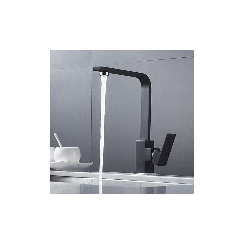 Gotrays - Mitigeur de cuisine Robinet de cuisine carré avec bec haut - Mitigeur pour évier de cuisine - Laiton (noir)