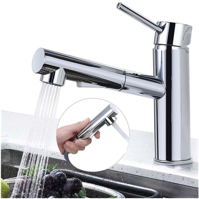 Fitags - Mitigeur de Cuisine Rotatif à 120° Robinet d'Evier avec Douchette Extractible 2 Jets au Choix Chromé en Acier Inox Durable