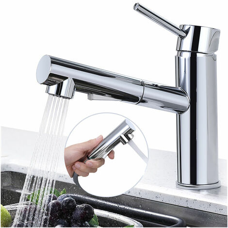 Mitigeur de Cuisine Rotatif à 120° Robinet d'Evier avec Douchette Extractible 2 Jets au Choix Chromé en Acier Inox Durable