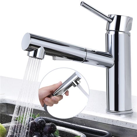 Mitigeur de Cuisine Rotatif à 120° Robinet d'évier avec Douchette Extractible 2 Jets au Choix Chromé en Acier Inox Durable