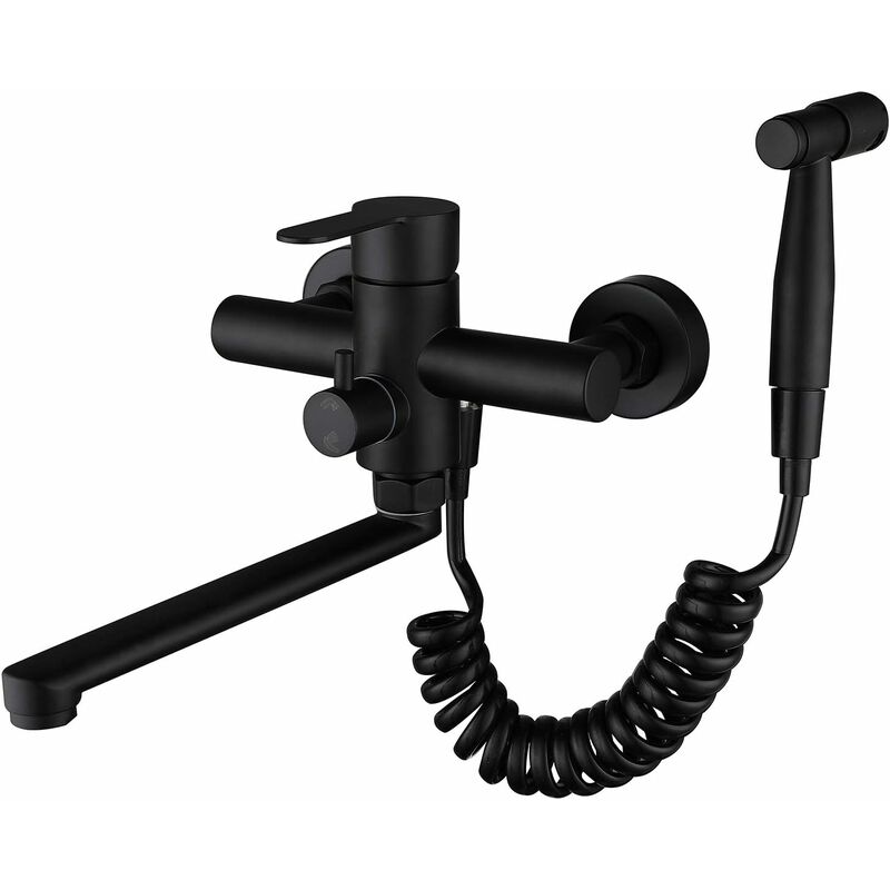 Tonchean - Mitigeur de cuisine,et mural noir, et de cuisine mural, alimentaire avec pistolet et évier à jet d'eau et mitigeur mural pivotant à 360°