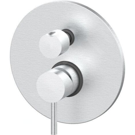 Mitigeur de douche à encastrer avec deux sorties en couleur acier brossé avec inverseur rotatif Paffoni Light LIG018ST  2 sorties - Steel Looking