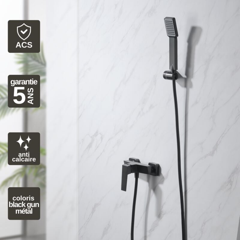 Mitigeur de Douche anti-calcaire Black Gun Métal imex art BDAR025-5BGM