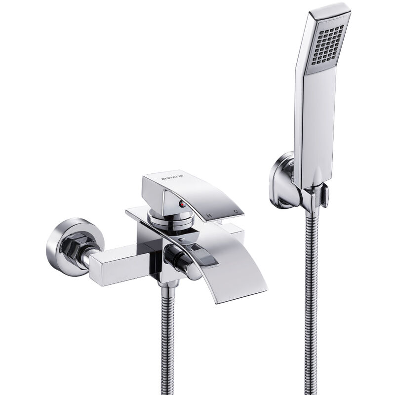 WOOHSE Robinet Lavabo Cascade Mitigeur Vasque Carr/é Robinetterie Lave-mains Monotrou /à Monocommande en Laiton Chrom/é