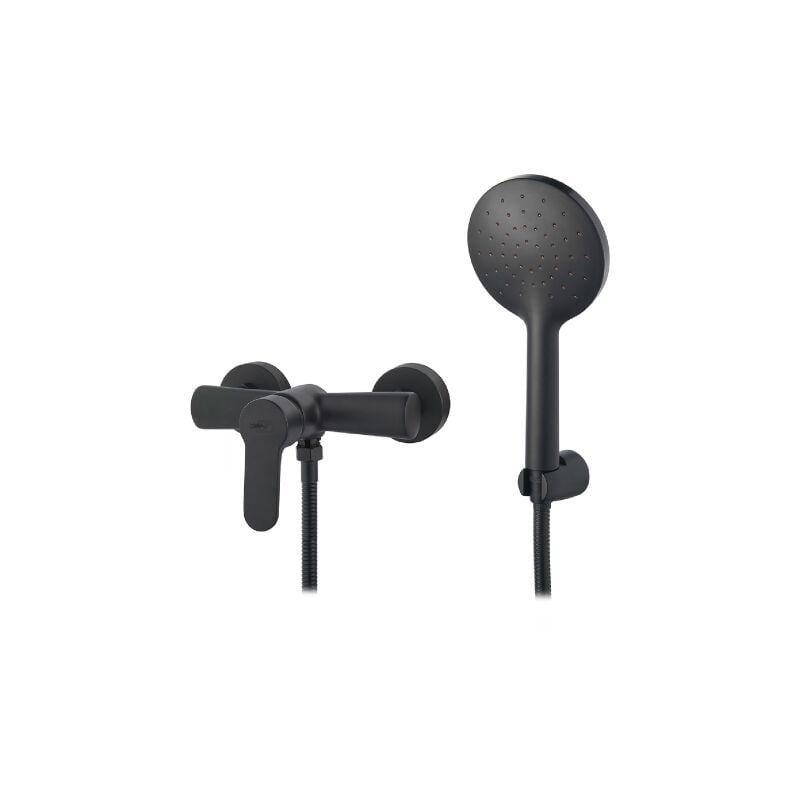 Mitigeur de douche externe se'rie Paco avec support douchette et flexible de douche en laiton noir mat