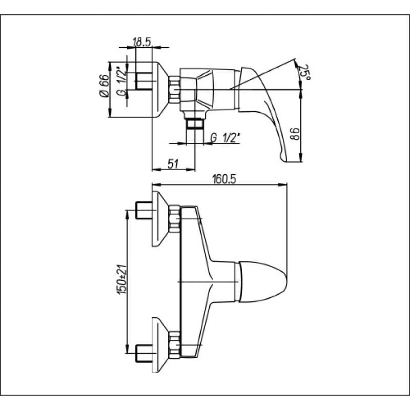 Mitigeur de douche à manette pleine et entraxe 150 mm pour milieu hospitalier Sanifirst